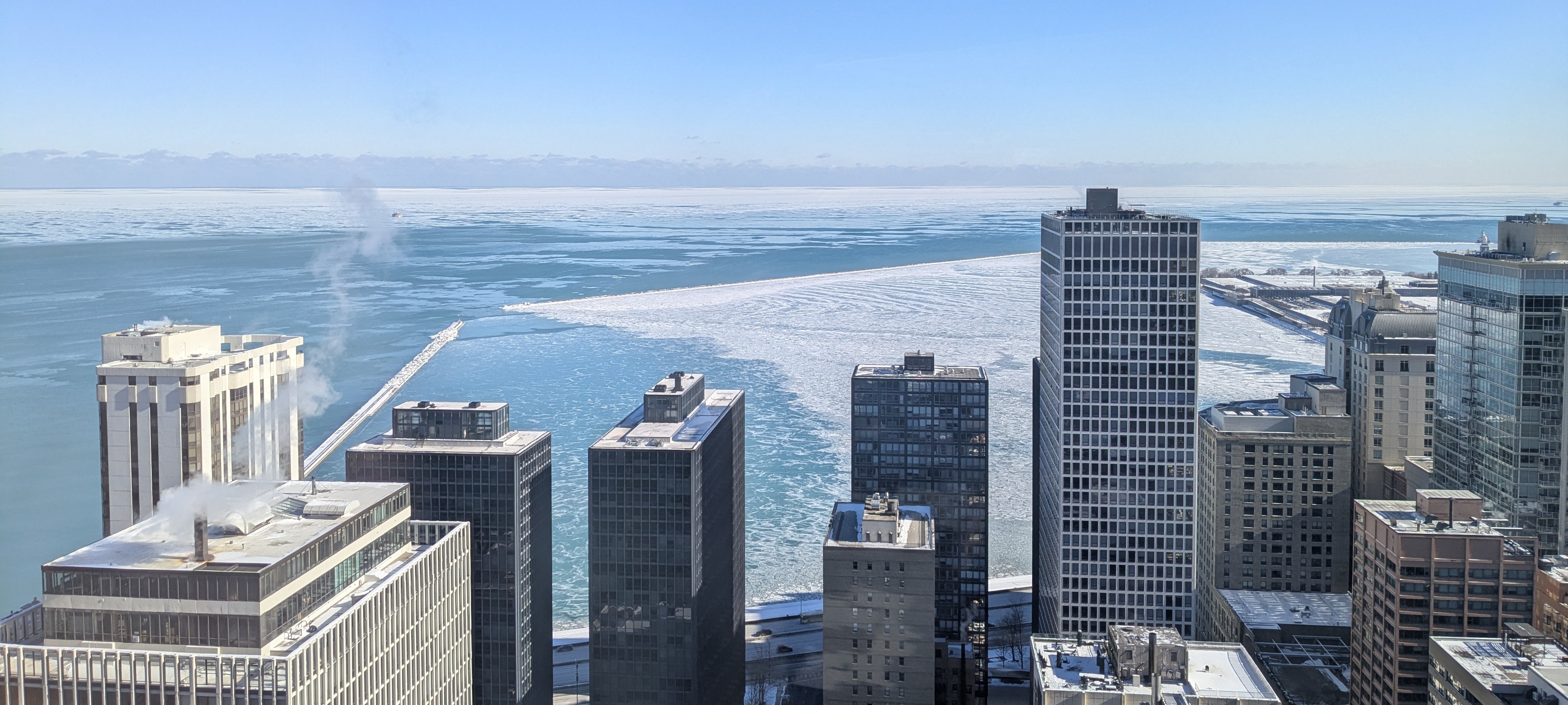 View of the frozen lake from the Hancock